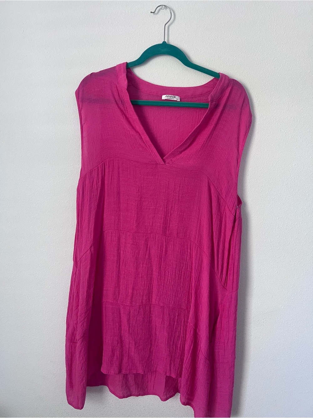 AIMAGE Hot Pink V-Neck Tiered Beach Swim Cover Up Tunic Top Plus Size XXL